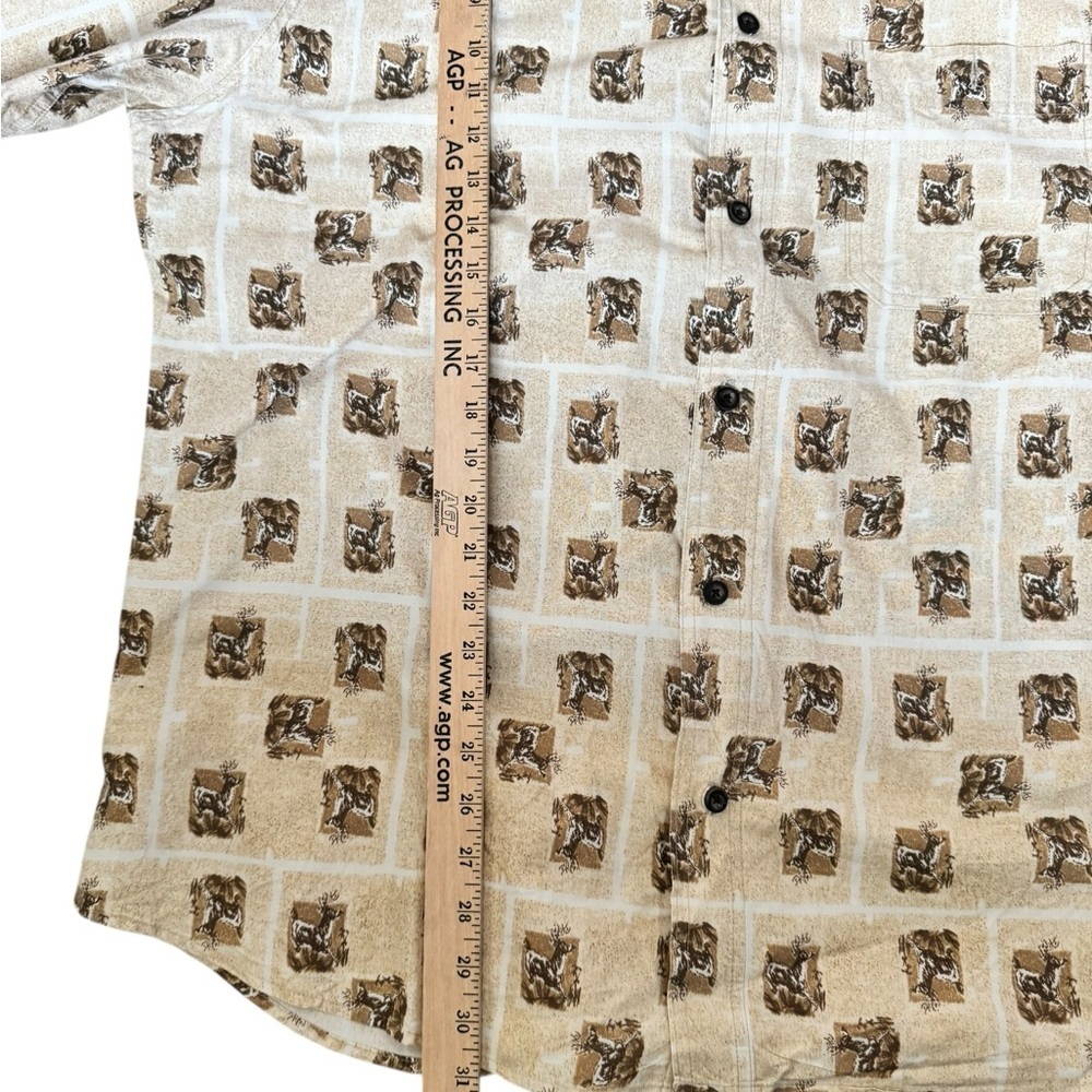 Woolrich Deer Print Button Up Shirt Vintage Outdoor Safari Western Aesthetic XL - Picture 4 of 6